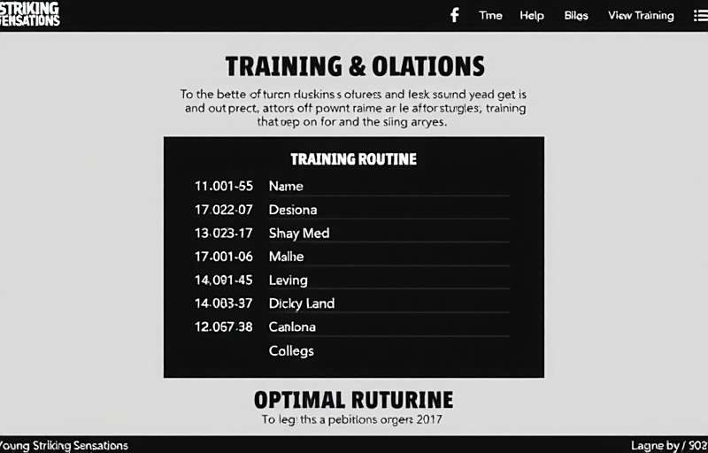 Goa Young Striking Sensations training guide screenshot showing optimal training routine for beginners