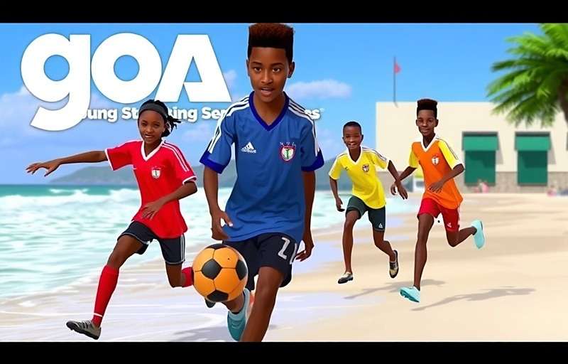 Goa Young Striking Sensations game cover showing young football players in action on a beach in Goa