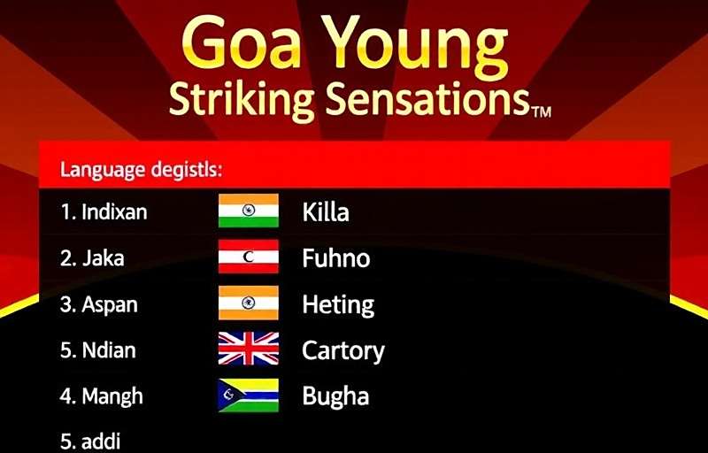 Goa Young Striking Sensations language selection screen showing various Indian language options